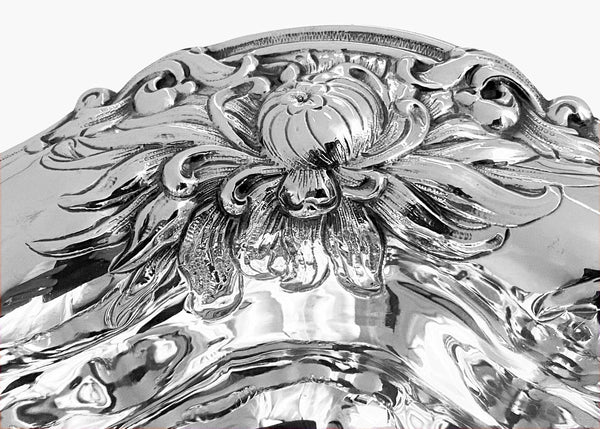 Gorham large Art Nouveau Sterling Silver Floral Decorated  Bowl C.1900