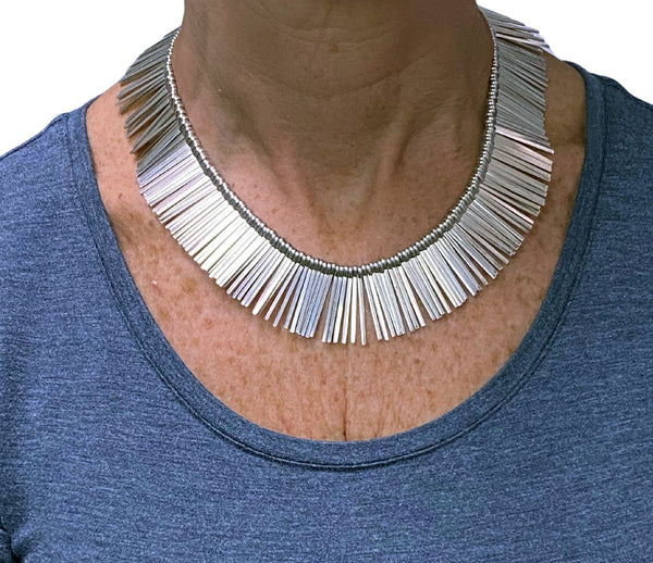 1970s Anton Michelsen Denmark Scandinavian Modernist Silver Fringe Necklace