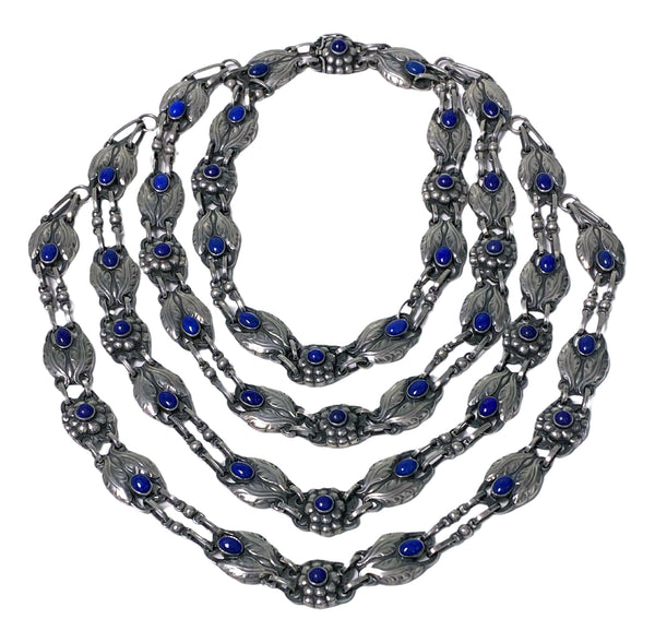 Georg Jensen 4 strand Lapis and Sterling Silver Necklace C.1933 Very Rare