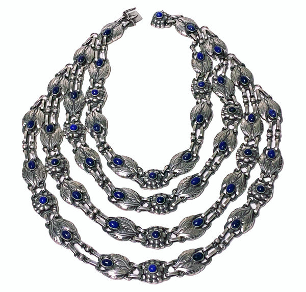 Georg Jensen 4 strand Lapis and Sterling Silver Necklace C.1933 Very Rare