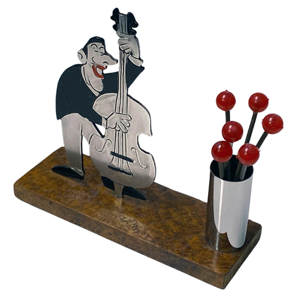 Rare French Art Deco Jazz Musician Cocktail Sticks Set, probably Sudre, C.1920
