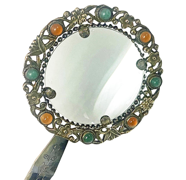 Chinese Export Silver and Jade Magnifying Glass, C.1890