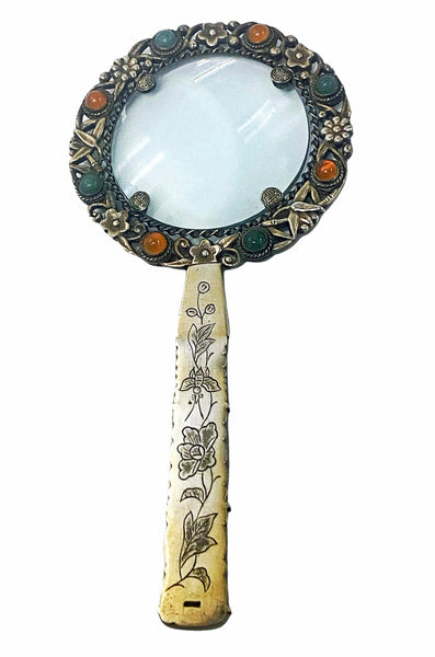 Chinese Export Silver and Jade Magnifying Glass, C.1890