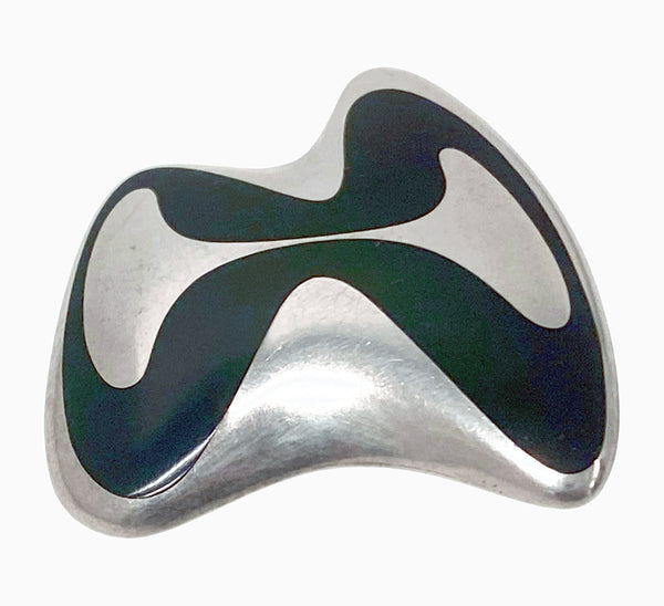 Georg Jensen Henning Koppel Enamel Sterling Brooch Denmark circa 1954