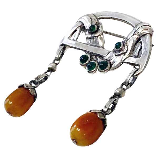 Antique early Georg Jensen Amber and Agate Brooch C.1908 design #8