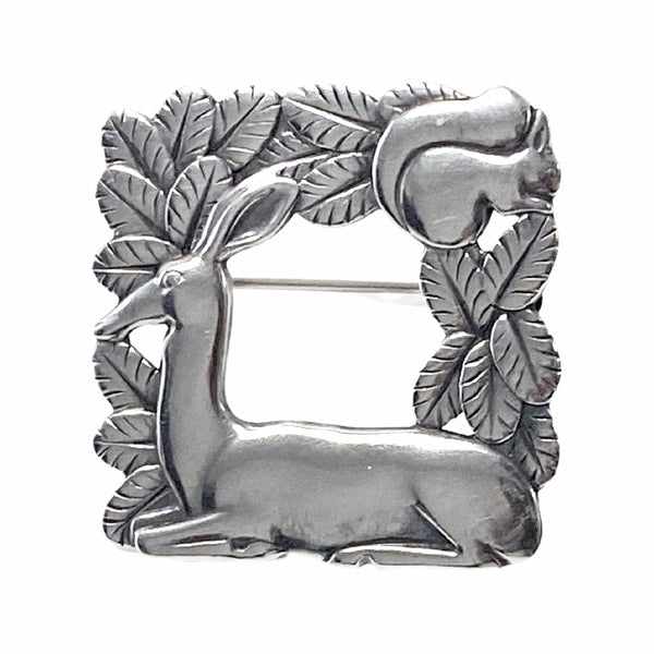 Georg Jensen Sterling Silver Deer and Squirrel Brooch #318