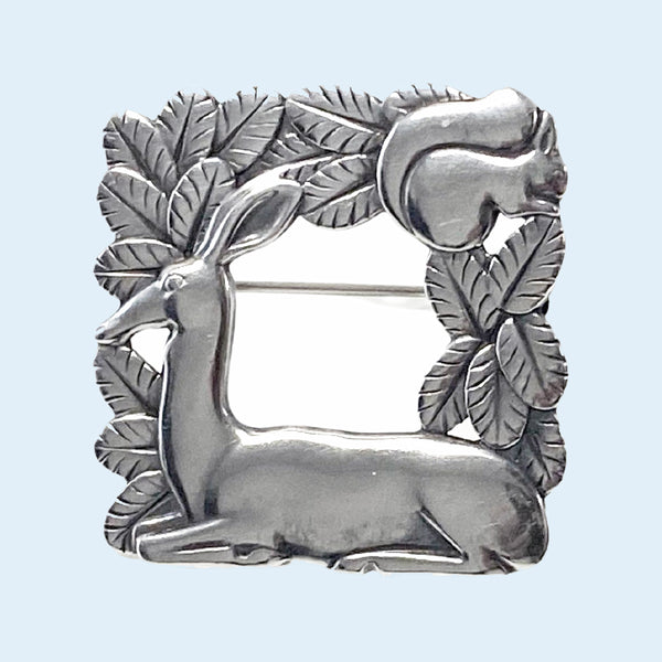 Georg Jensen Sterling Silver Deer and Squirrel Brooch #318