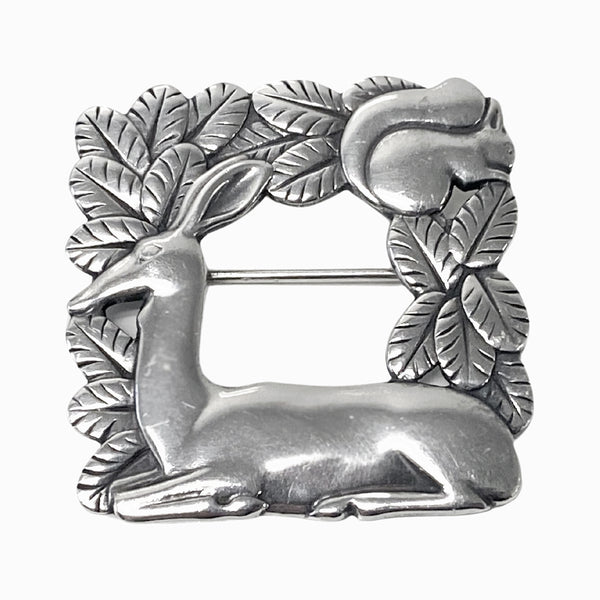 Georg Jensen Sterling Silver Deer and Squirrel Brooch #318