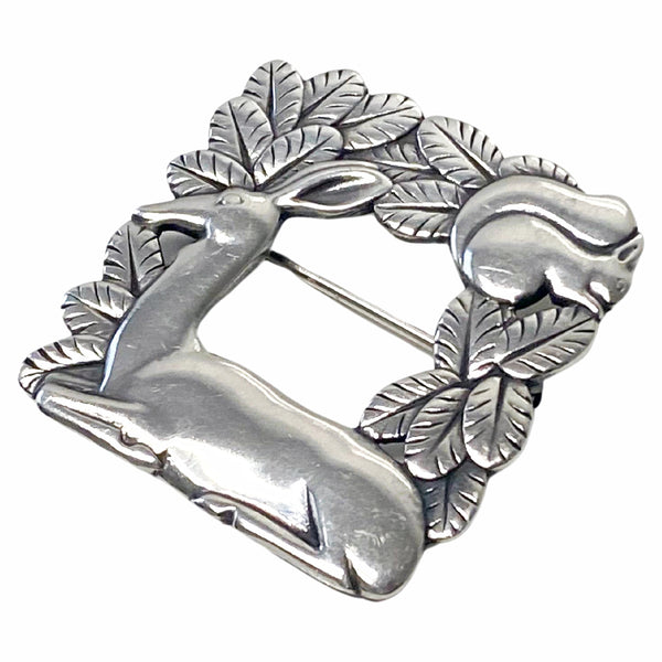 Georg Jensen Sterling Silver Deer and Squirrel Brooch #318