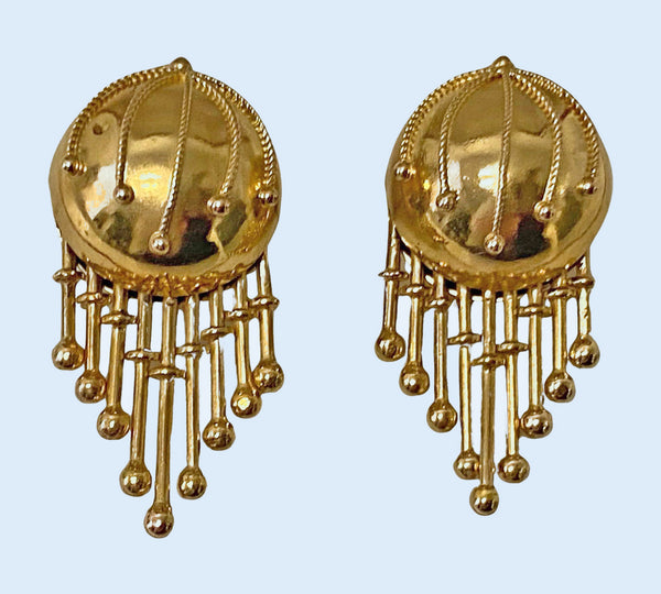 Antique 18K etruscan tassel drop Earrings, English C.1860