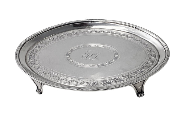 Georgian silver teapot stand or card tray London 1791 Godbehere and Wigan