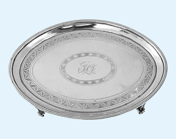 Georgian silver teapot stand or card tray London 1791 Godbehere and Wigan