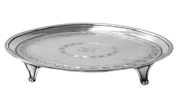 Georgian silver teapot stand or card tray London 1791 Godbehere and Wigan