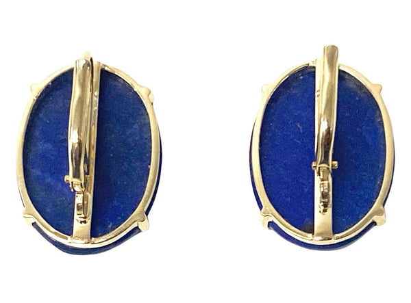 Pair of 14k Gold and carved Lapis Lazuli floral earrings