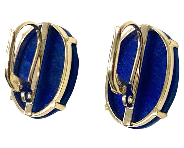 Pair of 14k Gold and carved Lapis Lazuli floral earrings