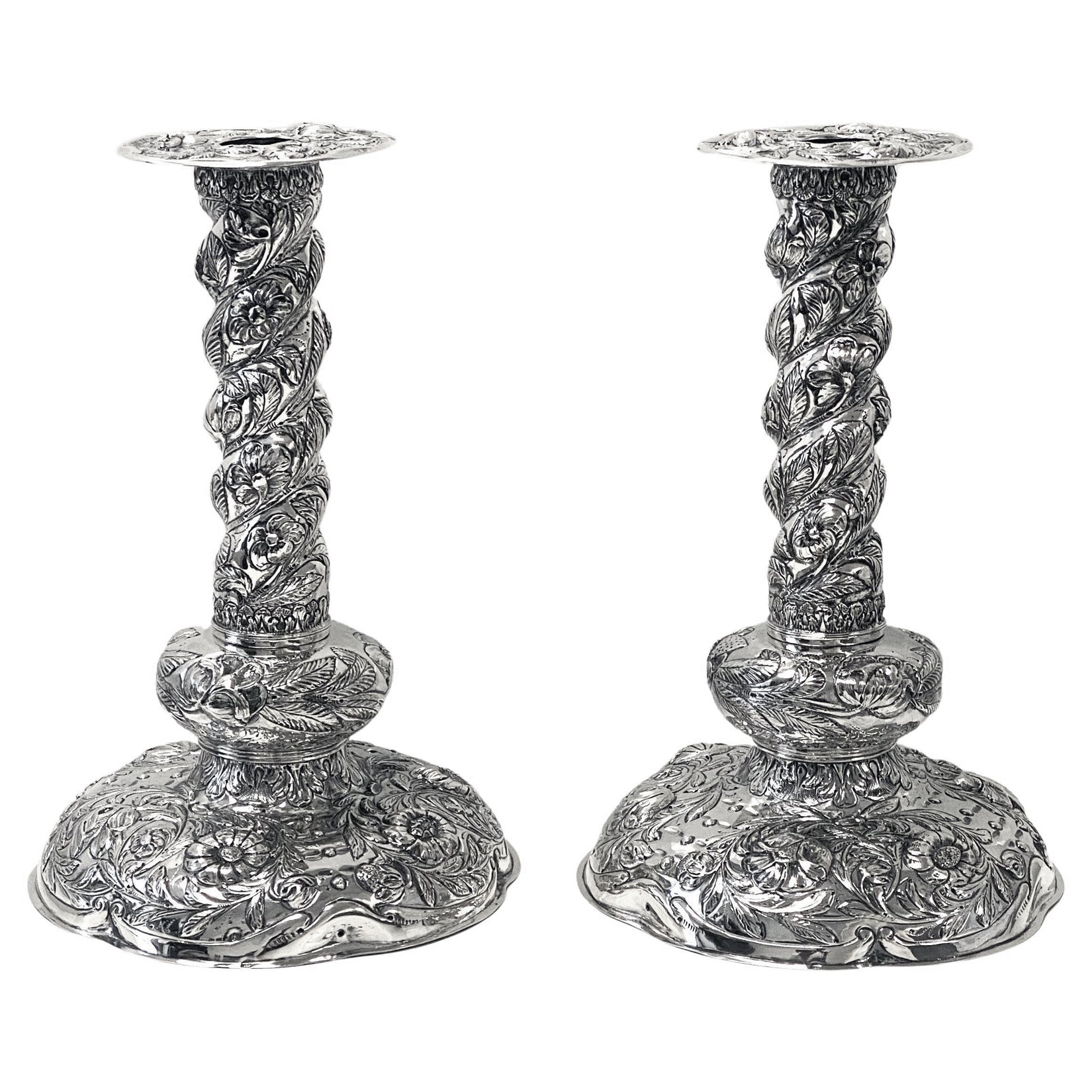 Antique Dutch Silver Candlesticks of late 17th century style, The Hague C.1840