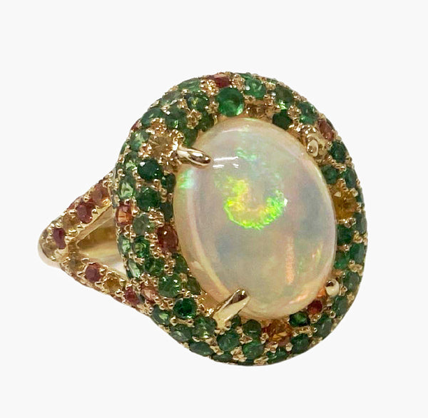 Opal, Tsavorite, Sapphire and Garnet 14K Gold Ring