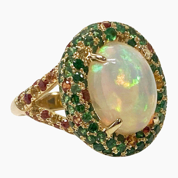 Opal, Tsavorite, Sapphire and Garnet 14K Gold Ring