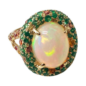 Opal, Tsavorite, Sapphire and Garnet 14K Gold Ring