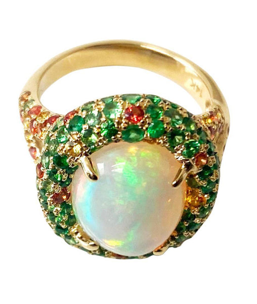 Opal, Tsavorite, Sapphire and Garnet 14K Gold Ring