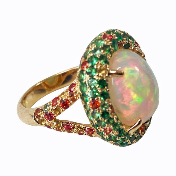 Opal, Tsavorite, Sapphire and Garnet 14K Gold Ring