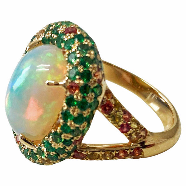 Opal, Tsavorite, Sapphire and Garnet 14K Gold Ring