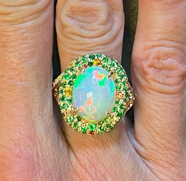 Opal, Tsavorite, Sapphire and Garnet 14K Gold Ring