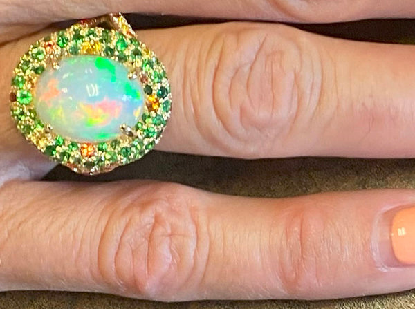 Opal, Tsavorite, Sapphire and Garnet 14K Gold Ring