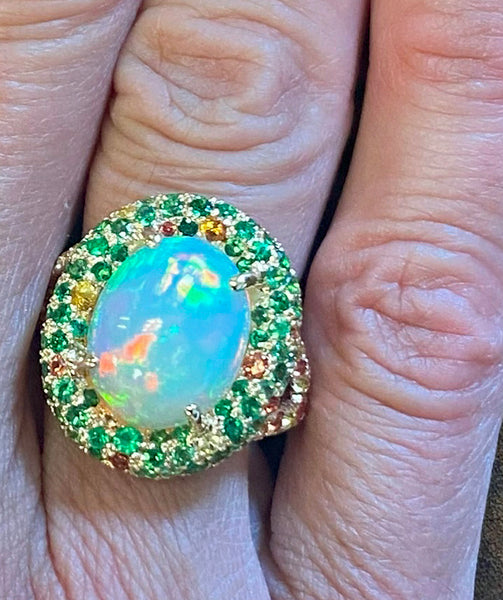 Opal, Tsavorite, Sapphire and Garnet 14K Gold Ring