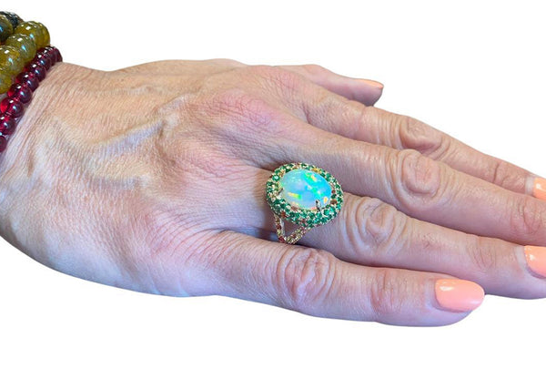 Opal, Tsavorite, Sapphire and Garnet 14K Gold Ring