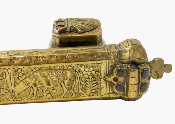 19th century brass decorated Middle Eastern Inkwell Qalamdan