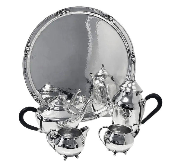 Carl Poul Petersen Sterling Silver Tea and Coffee Set with Tray C.1930