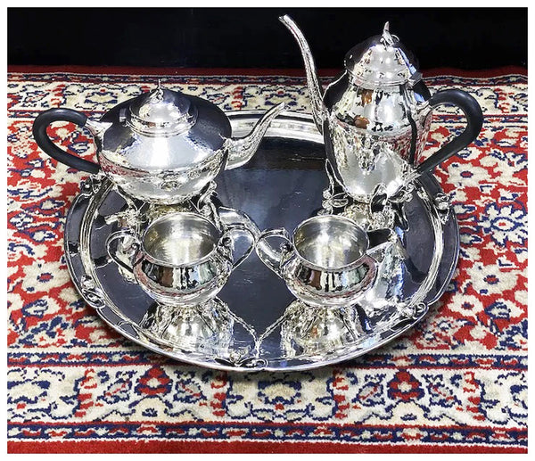 Carl Poul Petersen Sterling Silver Tea and Coffee Set with Tray C.1930