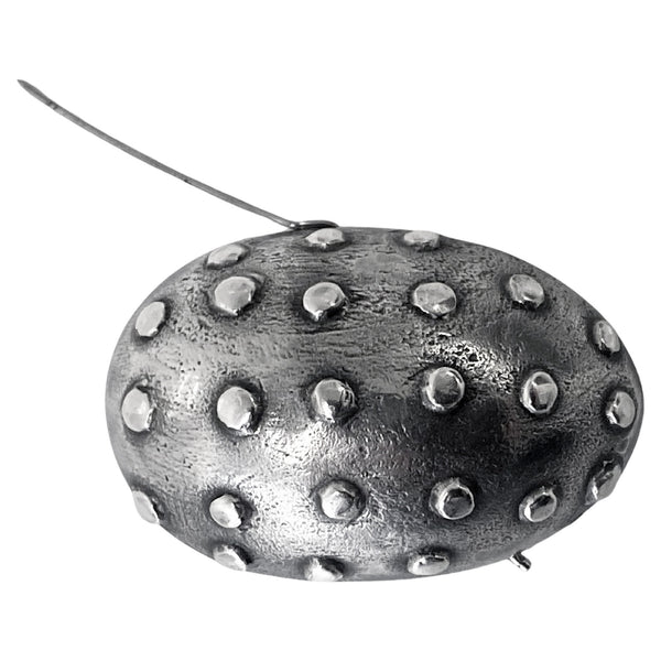 Mid century oxidised silver egg brooch, Sweden 1948