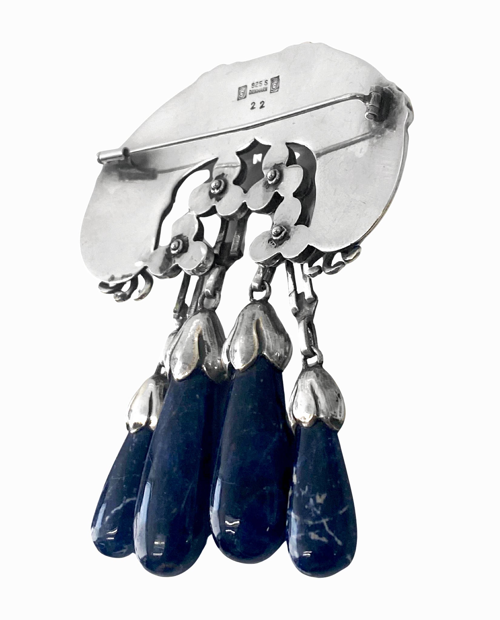 Boutons De Manchette Georg Jensen Argent Sterling & Lapis-lazuli - Modèle #25 - Occasion Danemark