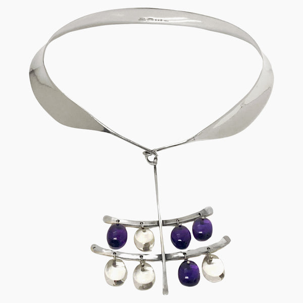 Georg Jensen Torun Sterling Amethyst Quartz Necklace, circa 1960
