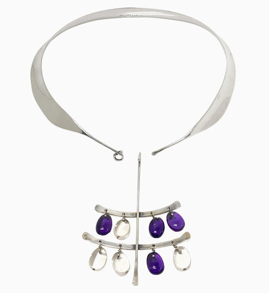 Georg Jensen Torun Sterling Amethyst Quartz Necklace, circa 1960
