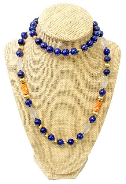 Lapis Lazuli, Rock Crystal, and 14K Gold Necklace