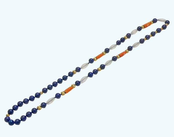 Lapis Lazuli, Rock Crystal, and 14K Gold Necklace