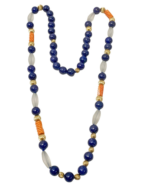 Lapis Lazuli, Rock Crystal, and 14K Gold Necklace