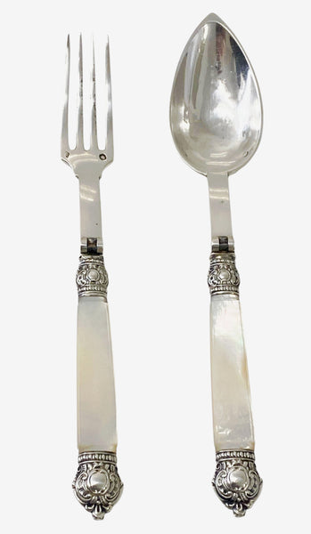 Antique French antique silver mop travel folding fork and spoon original box