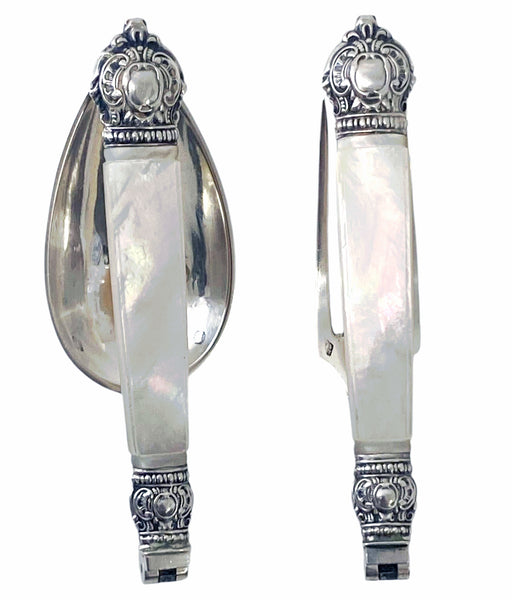 Antique French antique silver mop travel folding fork and spoon original box