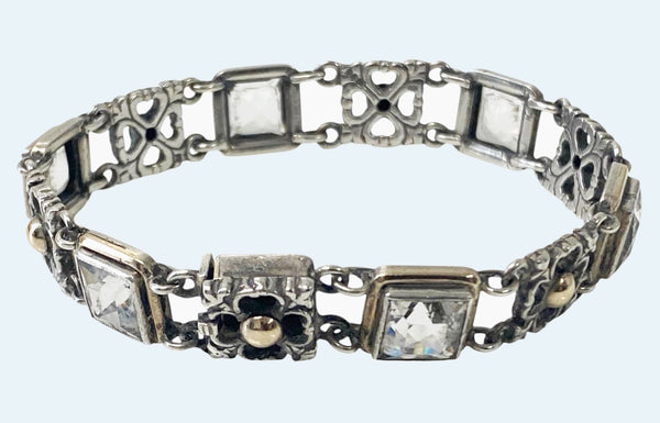 Sibyl Dunlop Signed Rock Crystal Sterling and Gold Bracelet C.1960