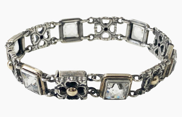 Sibyl Dunlop Signed Rock Crystal Sterling and Gold Bracelet C.1960