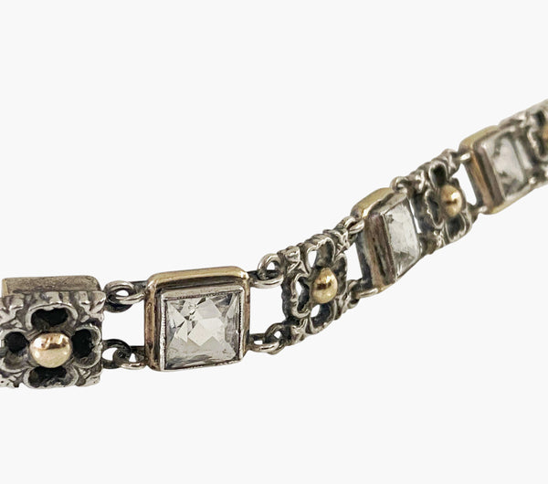 Sibyl Dunlop Signed Rock Crystal Sterling and Gold Bracelet C.1960