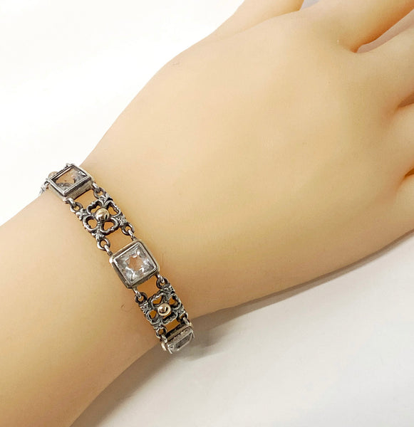Sibyl Dunlop Signed Rock Crystal Sterling and Gold Bracelet C.1960