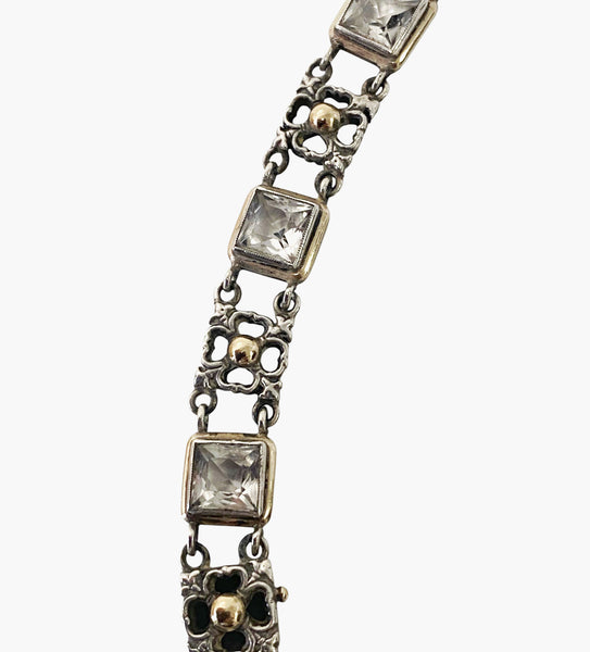 Sibyl Dunlop Signed Rock Crystal Sterling and Gold Bracelet C.1960