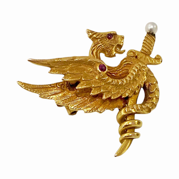 American Riker Bros Art Nouveau 14K mythological brooch C.1900
