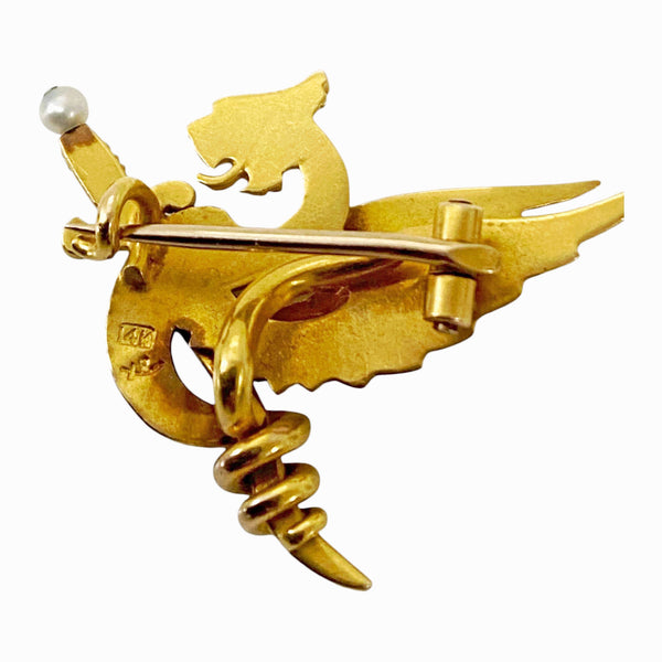 American Riker Bros Art Nouveau 14K mythological brooch C.1900