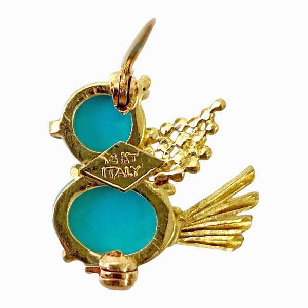 Italian 18K Turquoise Bird chick pin Brooch Mid Century